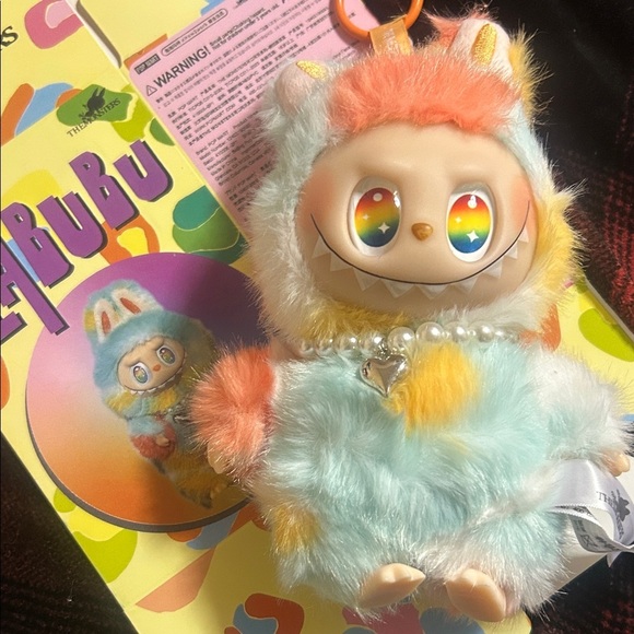 Accessories - Rainbow-Eyed Plush Monster with Heart Necklace